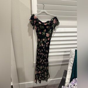 Vintage Floral Off-Shoulder Midi Dress 90-Y2K